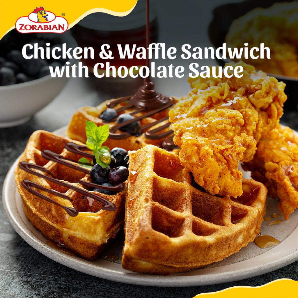 Chicken and Waffle Sandwich with Chocolate-Sauce