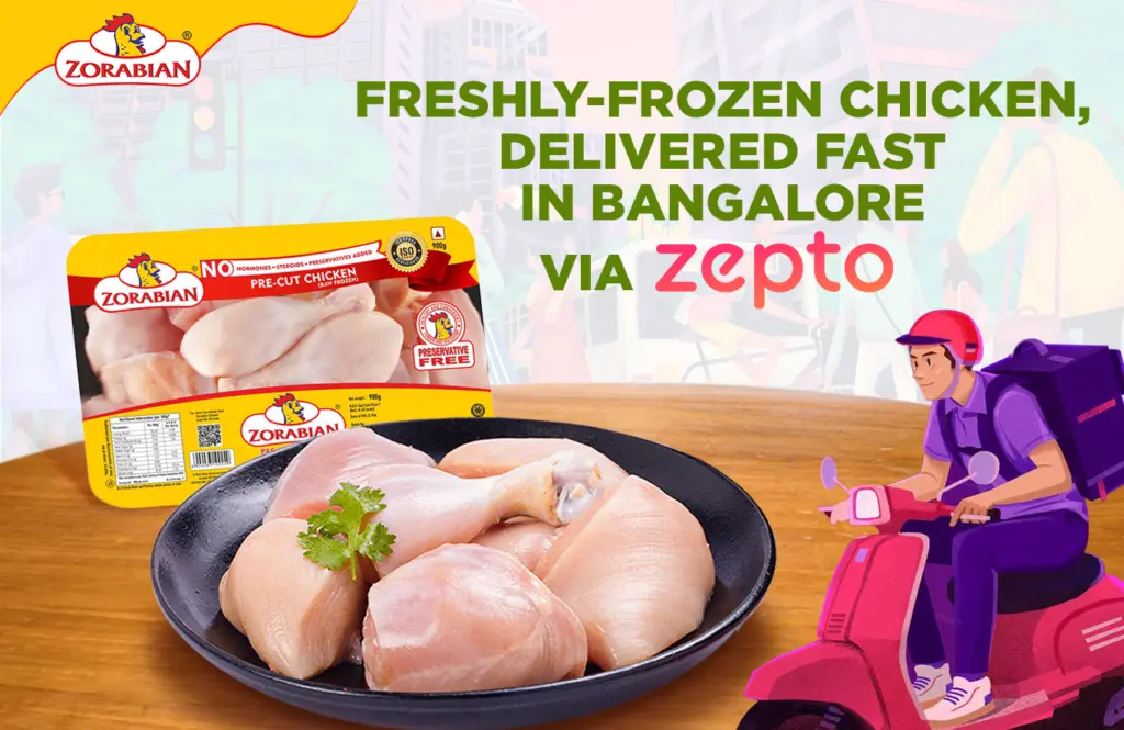 Order frozen chicken online in Bangalore delivered in 10 to 15 minutes via Zepto